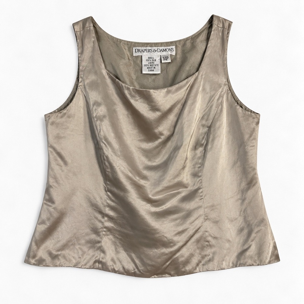 Draper's & Damon's Silk Tank Top Gray Scoop Neck 14P Elevated Basic Quiet Luxury